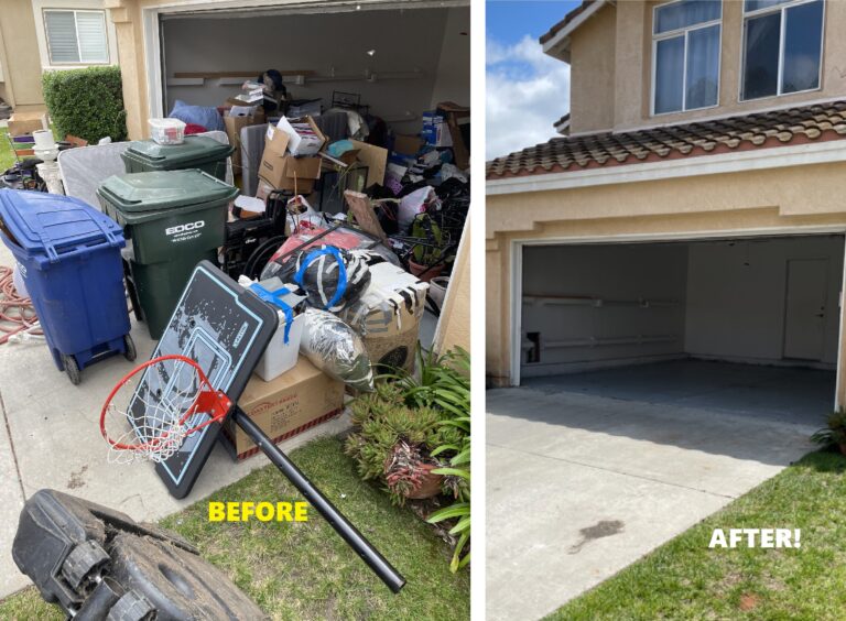 Residential junk removal in Escondido with furniture, household items, and debris loaded for disposal