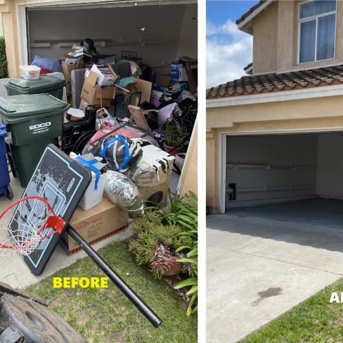 Residential junk removal in Escondido with furniture, household items, and debris loaded for disposal